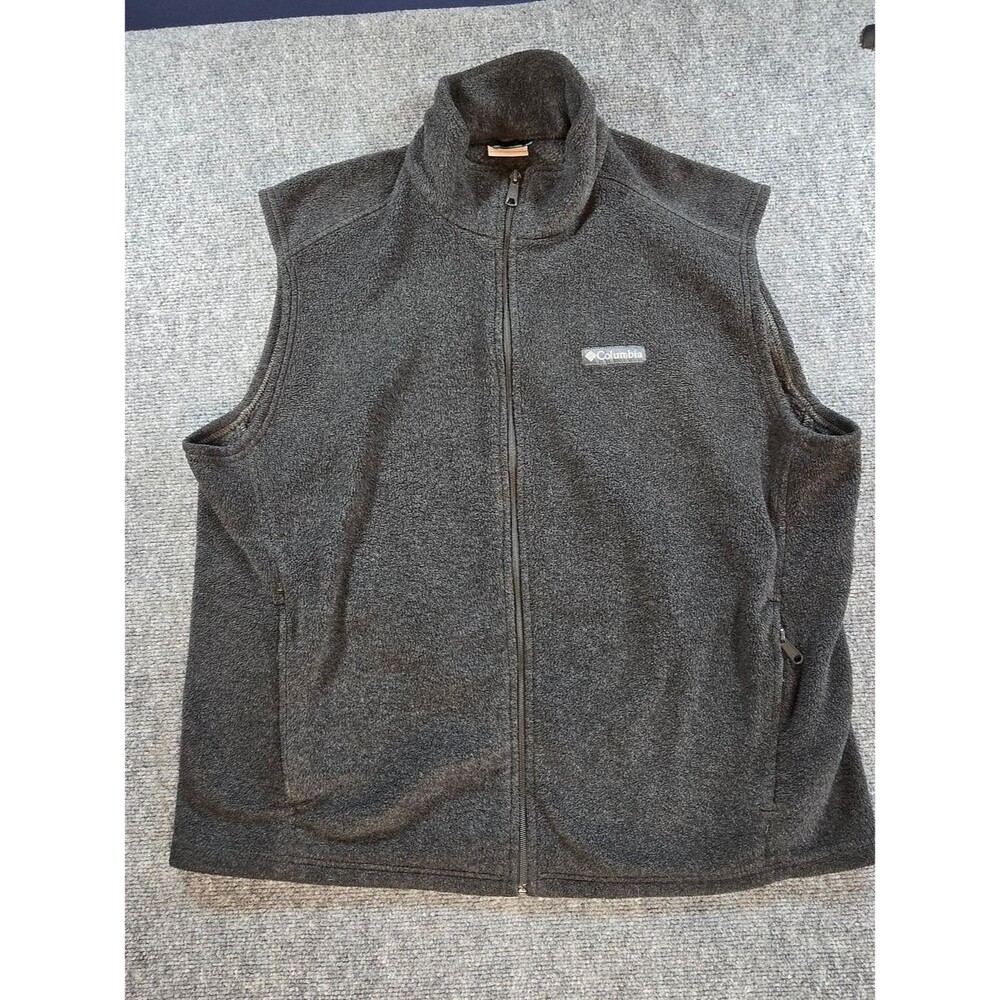 Columbia Fleece Vest Mens XL Charcoal Gray Full Zip Outdoor Hiking Casual - Picture 1 of 7